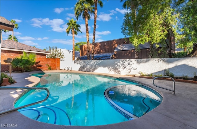 view of swimming pool with a patio