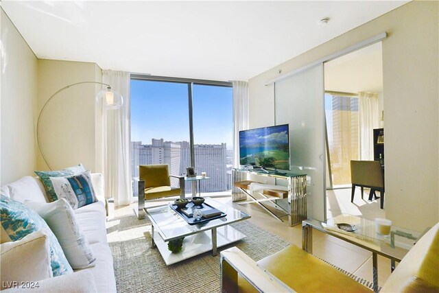 living room with expansive windows and a healthy amount of sunlight