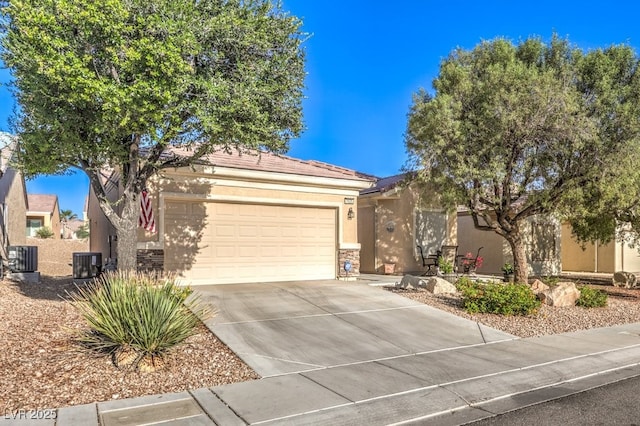 7625 Fieldfare Dr, North Las Vegas, NV 89084 - single story home with driveway, cooling unit, stucco siding, and a garage