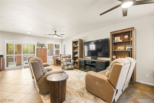 living room with ceiling fan