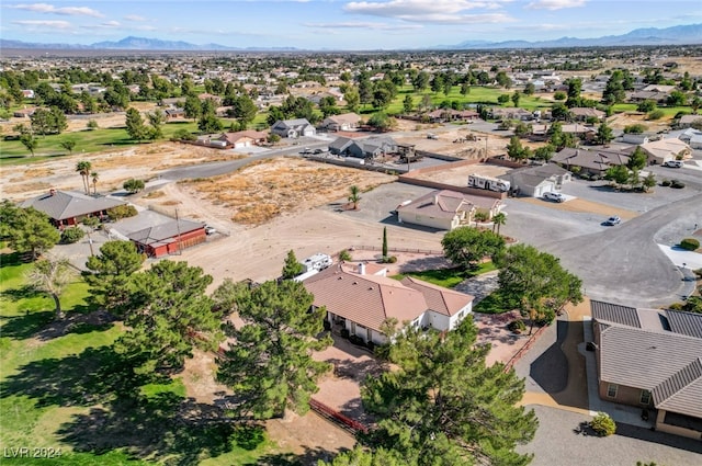 drone / aerial view featuring a mountain view