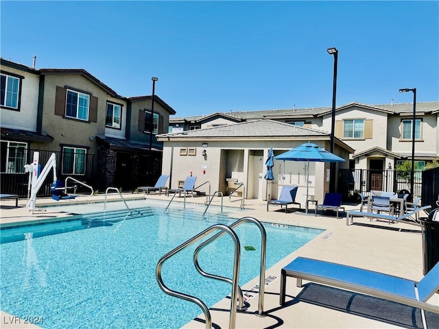 view of pool featuring a patio