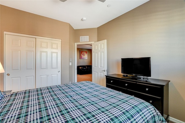 bedroom with a closet and ceiling fan