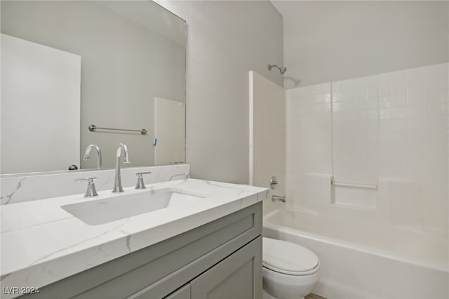 full bathroom with toilet, bathtub / shower combination, and vanity