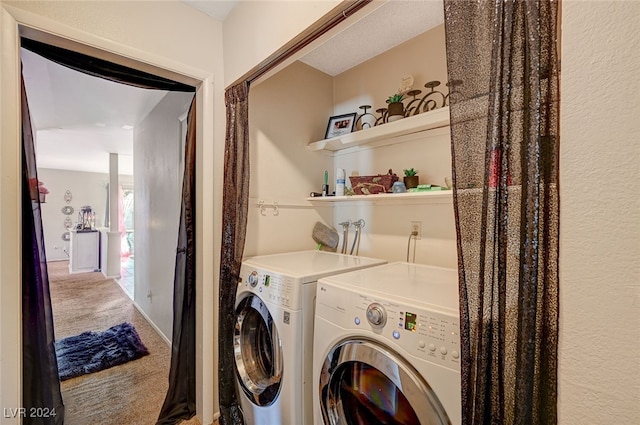 laundry room featuring independent washer and dryer and carpet floors