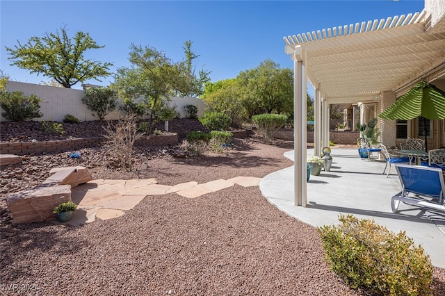 view of yard with a pergola and a patio