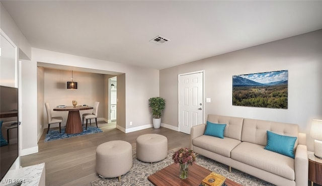 living room with hardwood / wood-style floors