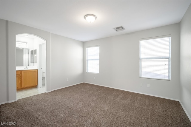 spare room featuring light carpet