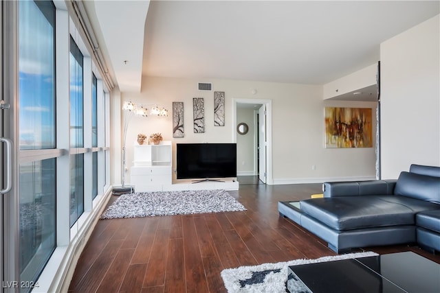 living room with dark wood-type flooring