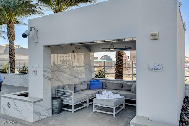 view of patio / terrace featuring ceiling fan and outdoor lounge area