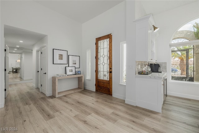 foyer with light wood-type flooring