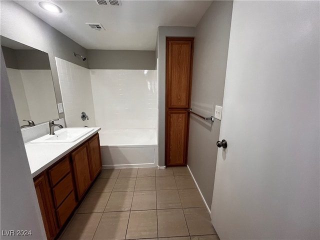 bathroom featuring vanity, bathtub / shower combination, and tile patterned flooring