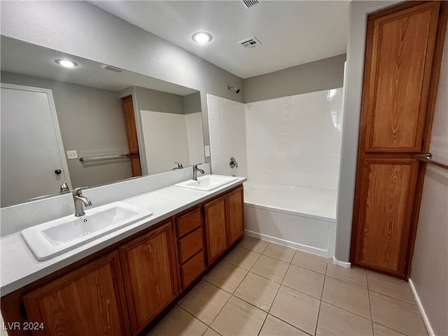 bathroom with vanity, shower / tub combination, and tile patterned flooring