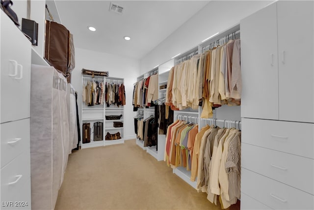 spacious closet featuring light carpet