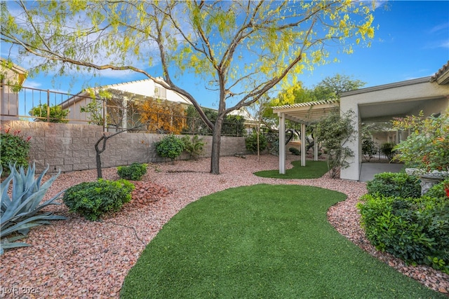 view of yard with a patio and a pergola