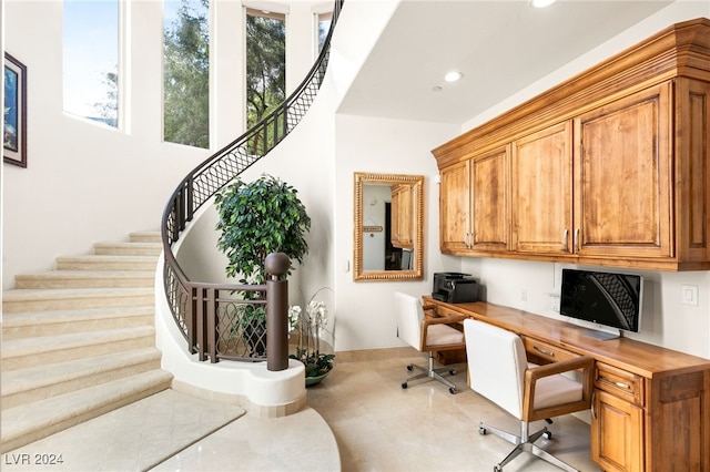 31 Eagles Landing Ln, Las Vegas, NV 89141 - office area with plenty of natural light, built in study area, recessed lighting, and light tile patterned floors