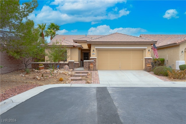 prairie-style house with a garage