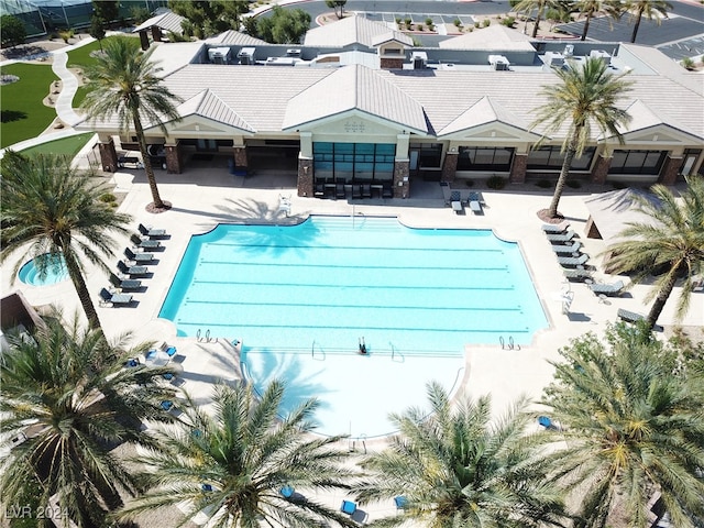 view of pool featuring a patio