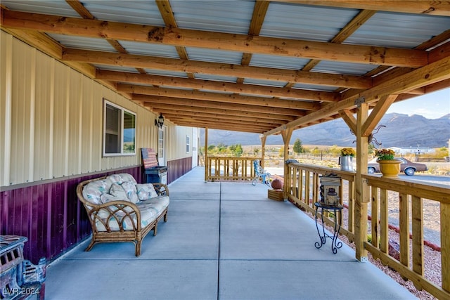 view of patio with a mountain view