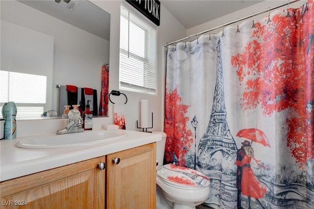 bathroom with vanity, toilet, and plenty of natural light