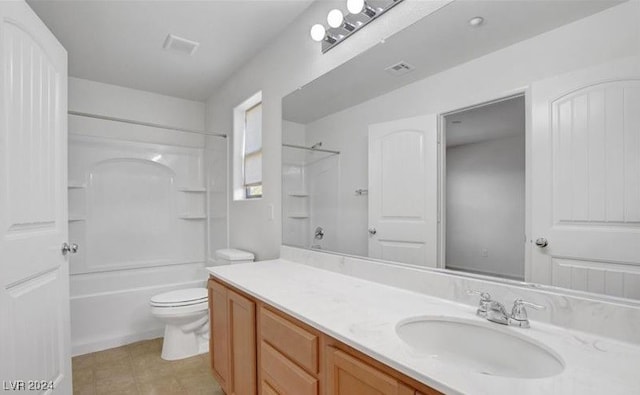 full bathroom with vanity, shower / bathing tub combination, toilet, and tile patterned floors