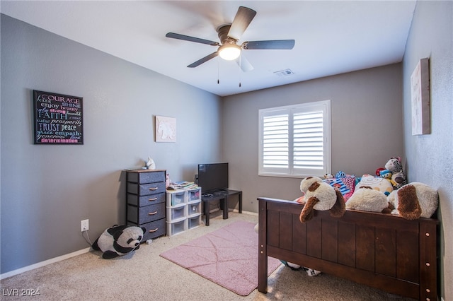 bedroom with carpet flooring and ceiling fan