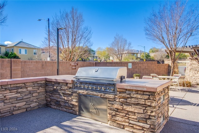 view of patio with an outdoor kitchen and a grill