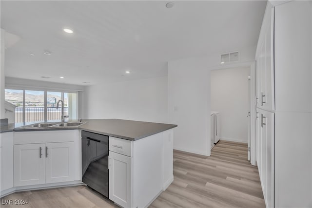 kitchen with sink, dishwasher, white cabinets, and kitchen peninsula