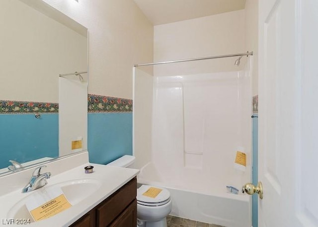 full bathroom with toilet, vanity, and shower / bathing tub combination