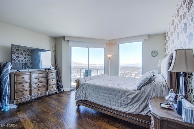 bedroom with dark hardwood / wood-style floors