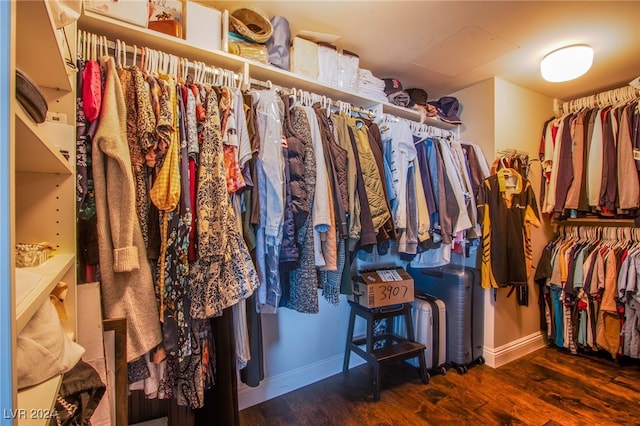 walk in closet featuring dark wood-type flooring