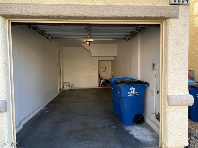 garage with a garage door opener