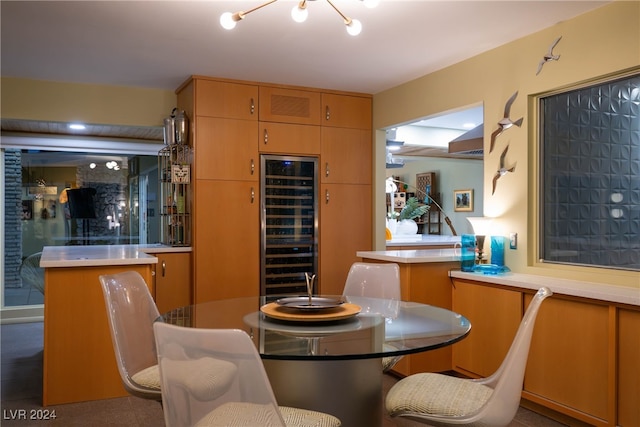 dining room with beverage cooler