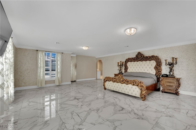 bedroom with ornamental molding