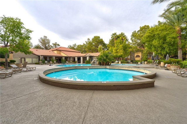 view of swimming pool featuring a patio