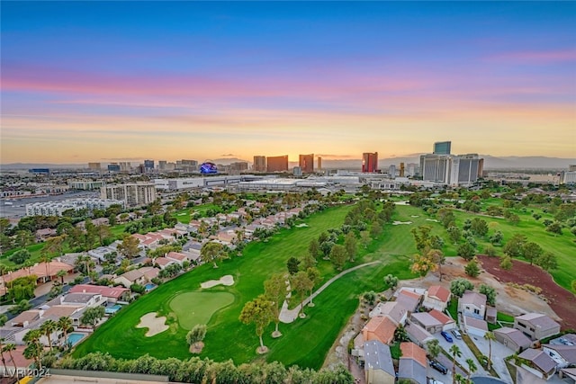 view of aerial view at dusk