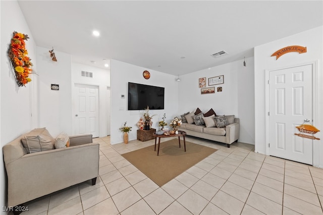 living room featuring light tile patterned flooring