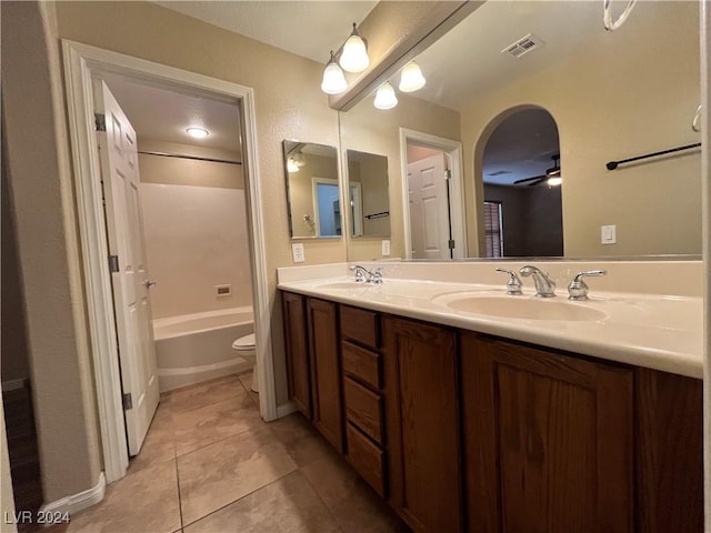 full bath with toilet, tile patterned flooring, a sink, and visible vents