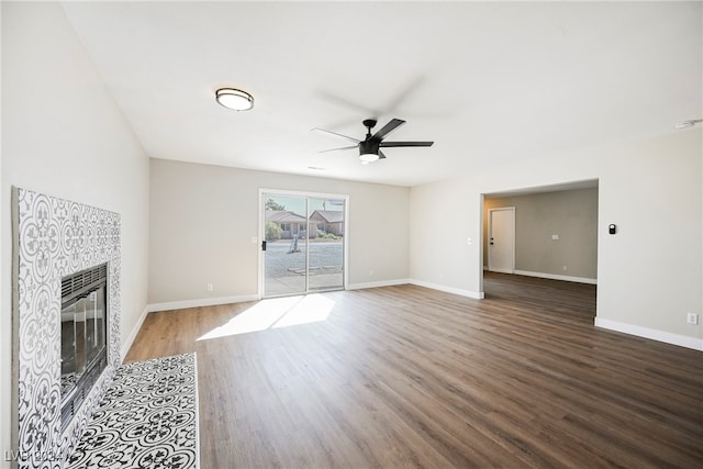 unfurnished living room with hardwood / wood-style floors and ceiling fan