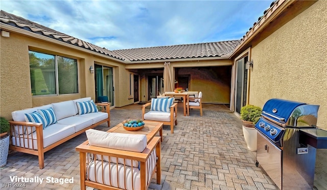 view of patio featuring an outdoor living space and area for grilling