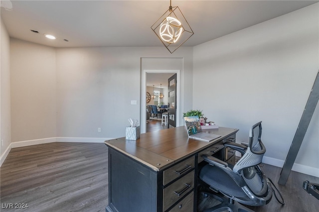 office area featuring dark wood-type flooring