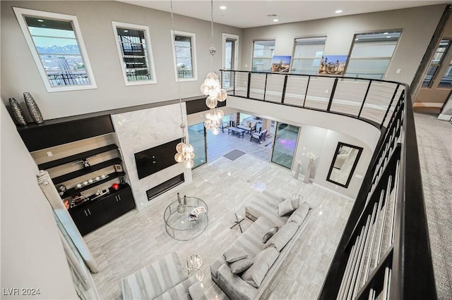 living room with a chandelier