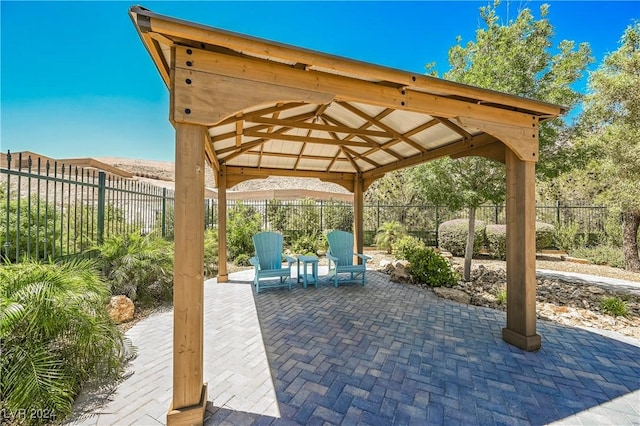 view of patio featuring a gazebo