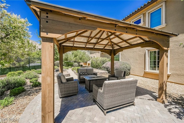 view of patio / terrace with a gazebo and an outdoor hangout area