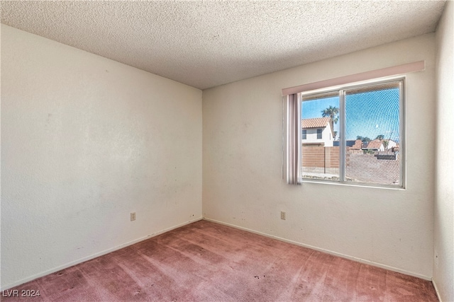 empty room with a textured ceiling and carpet flooring