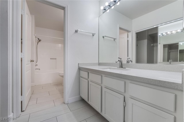 full bathroom with toilet, bathtub / shower combination, and vanity