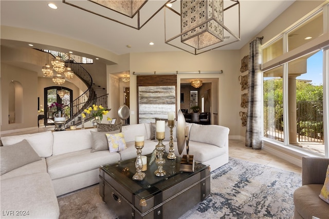 tiled living room with plenty of natural light