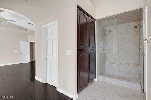 1931 Fox Canyon Cir, Las Vegas, NV 89117 - full bathroom with a shower stall, ceiling fan, and baseboards
