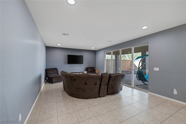 living room featuring light tile patterned flooring