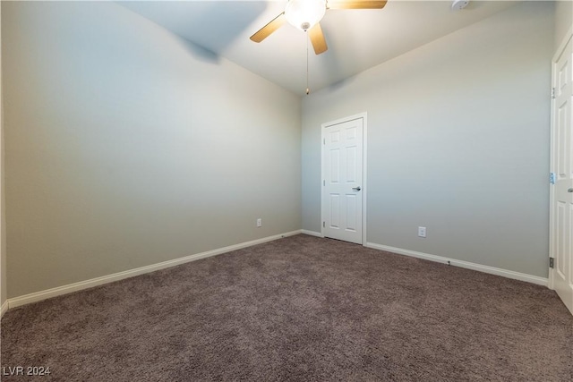 2664 Chinaberry Hill St, Laughlin, NV 89029 - carpeted empty room featuring ceiling fan, vaulted ceiling, and baseboards